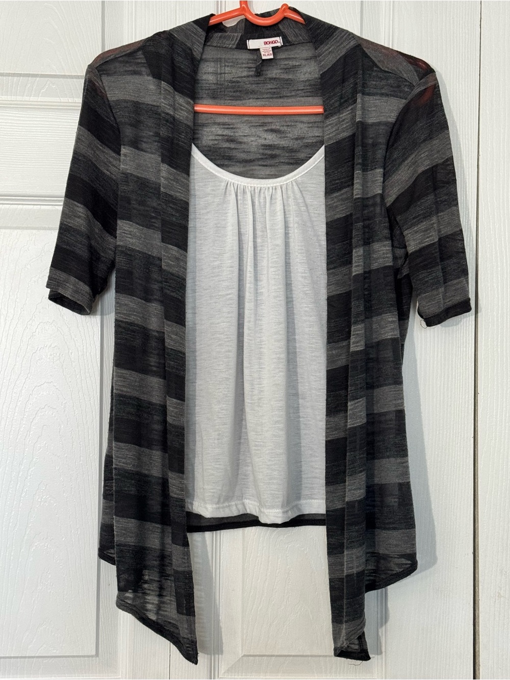 Bongo Y2K Faux 2pc Striped Short Sleeve Cardigan attached Tank